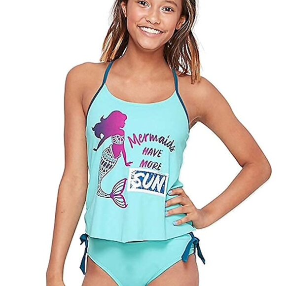 Blue & Purple 2 Pcs Justice Tankini Swimsuit Size 14 - Picture 1 of 13